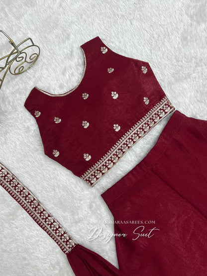 Laksharaa Sarees RAIZA - crop top Pallazo suit Burgundy close-up