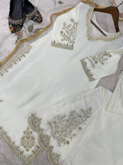 YUVITA - White Pallazo Designer Suit