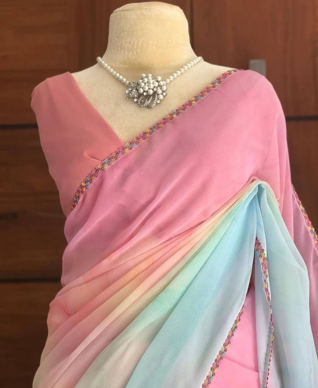 Pastel Rainbow Georgette Saree