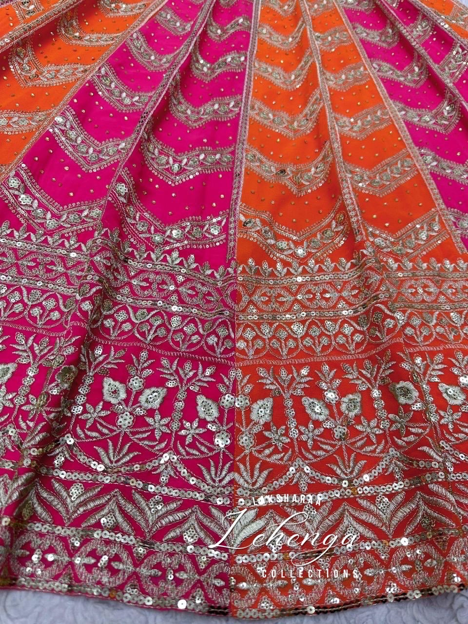 JUHI - Pink x Orange Multi Coloured lehenga