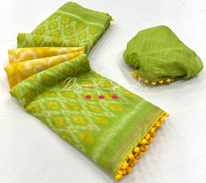 Colourful Mul Mul Cotton Saree x Pom Pom Border