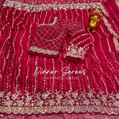 Laksharaa Sarees FREYA — Grand Partywear Saree with Pearl Work Fuchsia