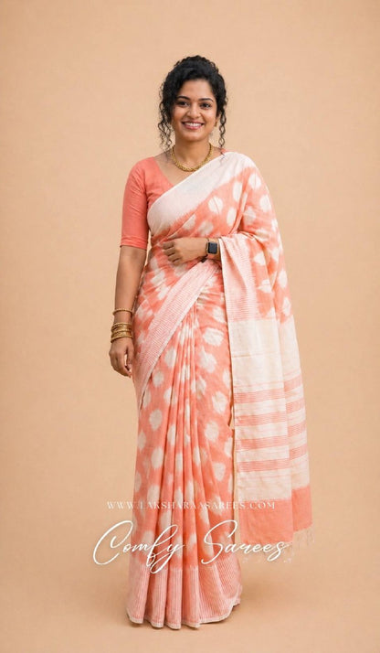 Laksharaa Sarees ALIANA - ikkat cotton saree Peach and White