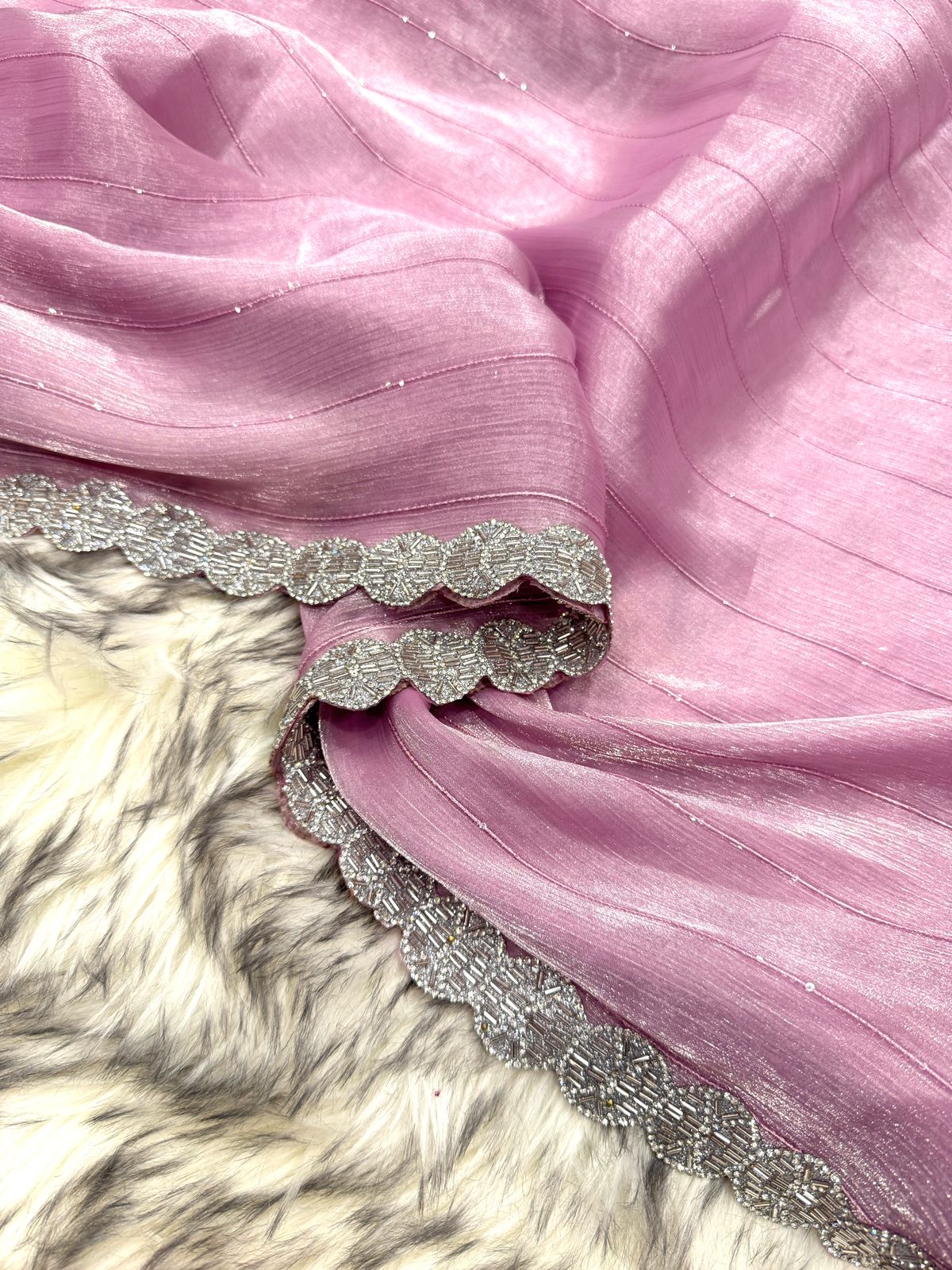 AROSHI- Luxe Pastel Shimmer Saree x Silver Round Border