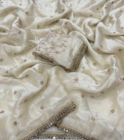 Laksharaa Sarees Cream Shimmer Satin Saree