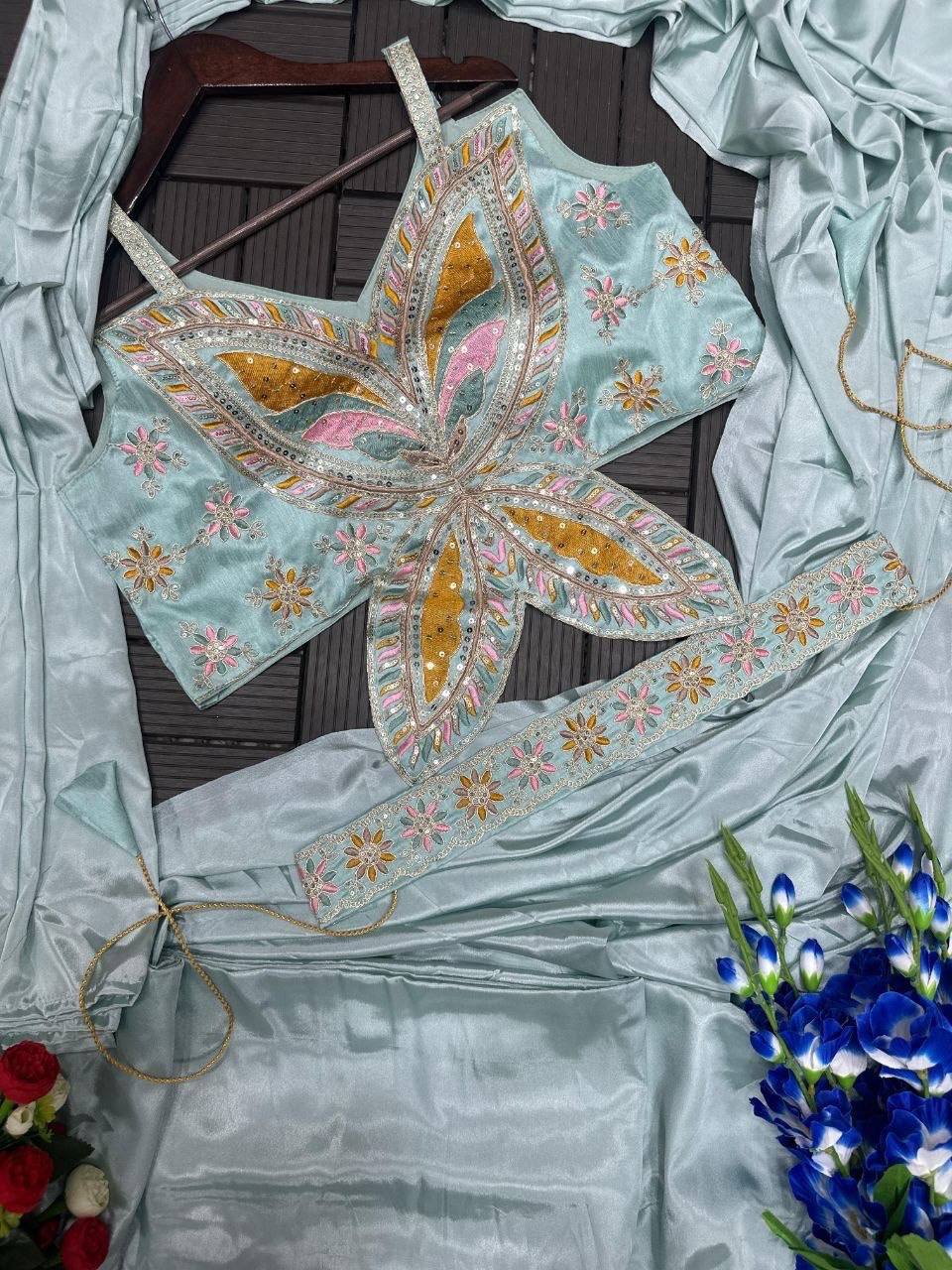 Laksharaa Sarees blue ready to wear saree Aqua Flat Lay