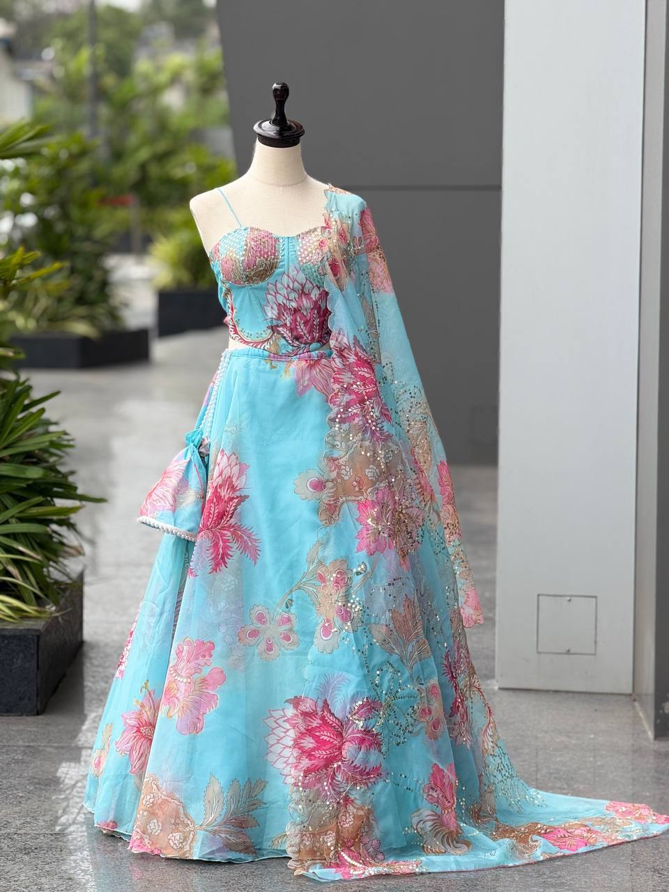 Laksharaa Sarees DIANA - Sky Blue Corset Style Partywear Lehenga Sky Blue Full View on Mannequin