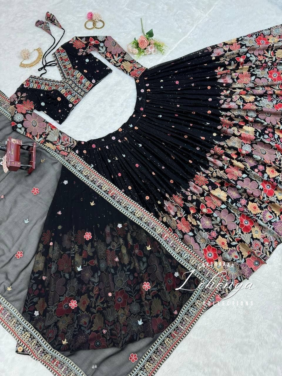 SONIYAA - Black Premium Floral Lehenga