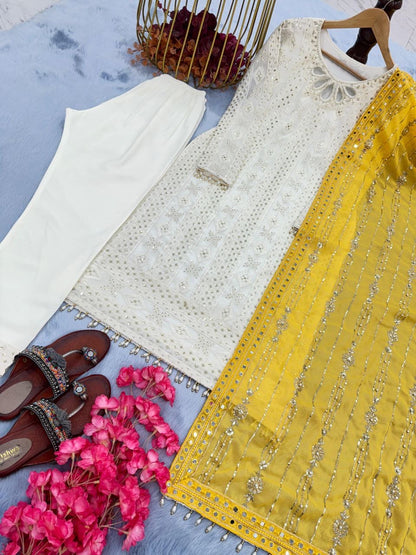 White x Yellow Pakistani Suit