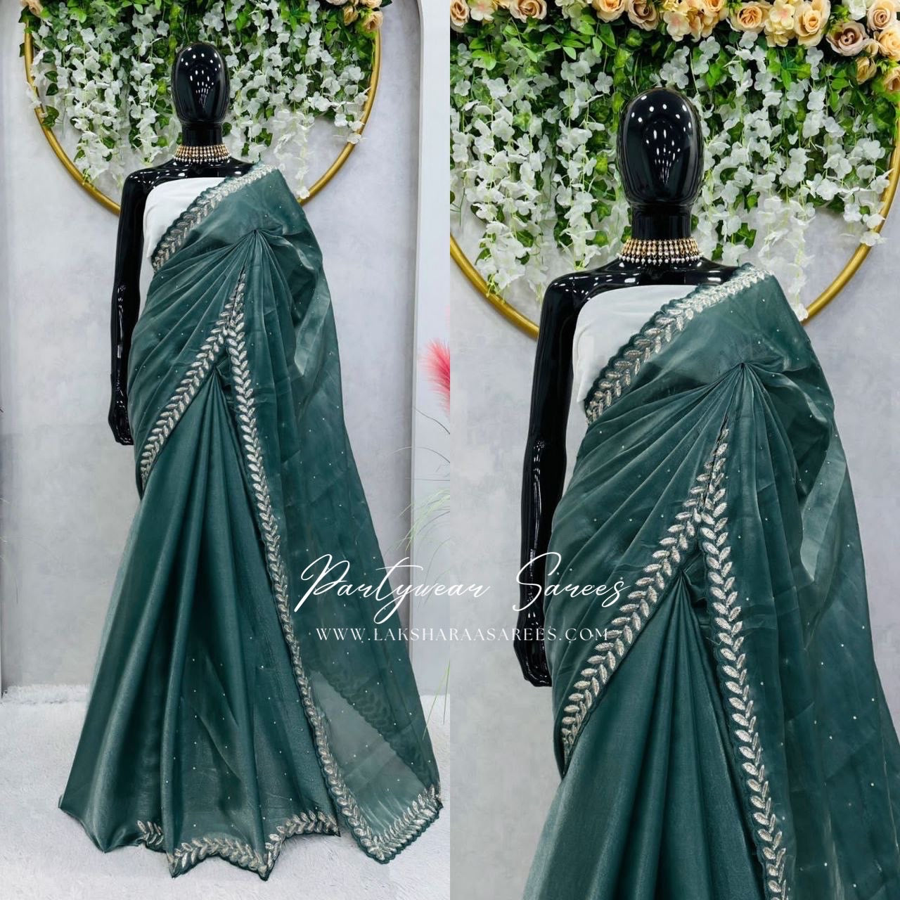 ROOPA - Soft Shimmer Silk Saree with leaf Jarkan Border