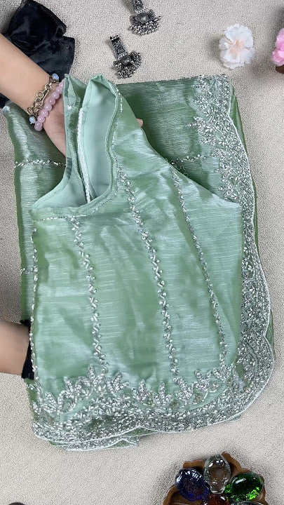 SARIKA - Premium shimmer silk saree with stone border