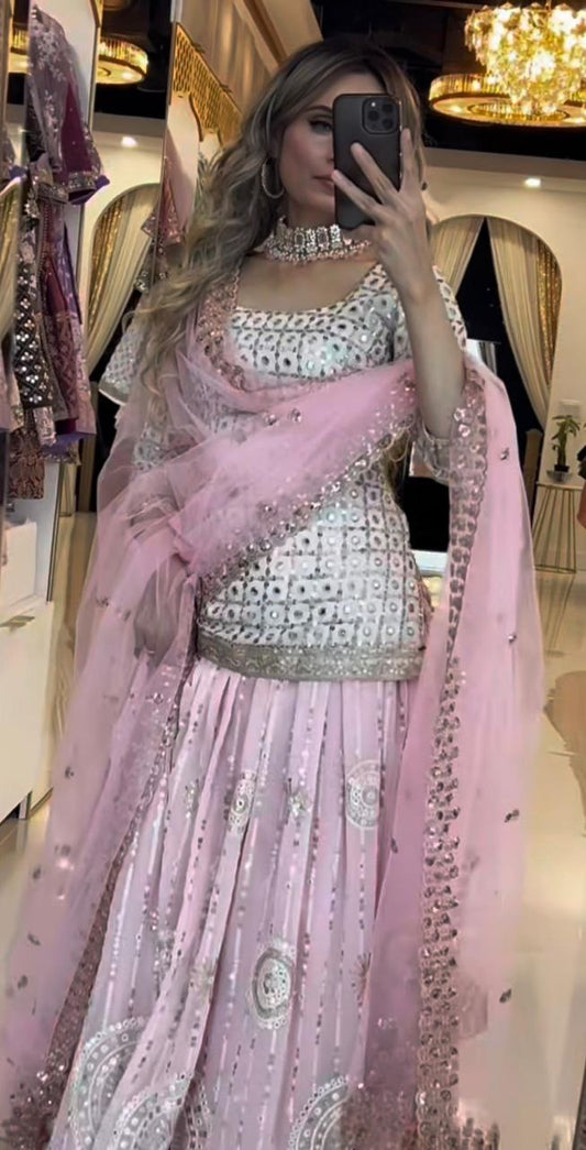 DEEPIKA — Pink x White Lehenga with Top Fusion ( fully stitched)