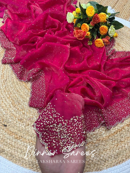 NAYLAA - Space dinner saree with stone border