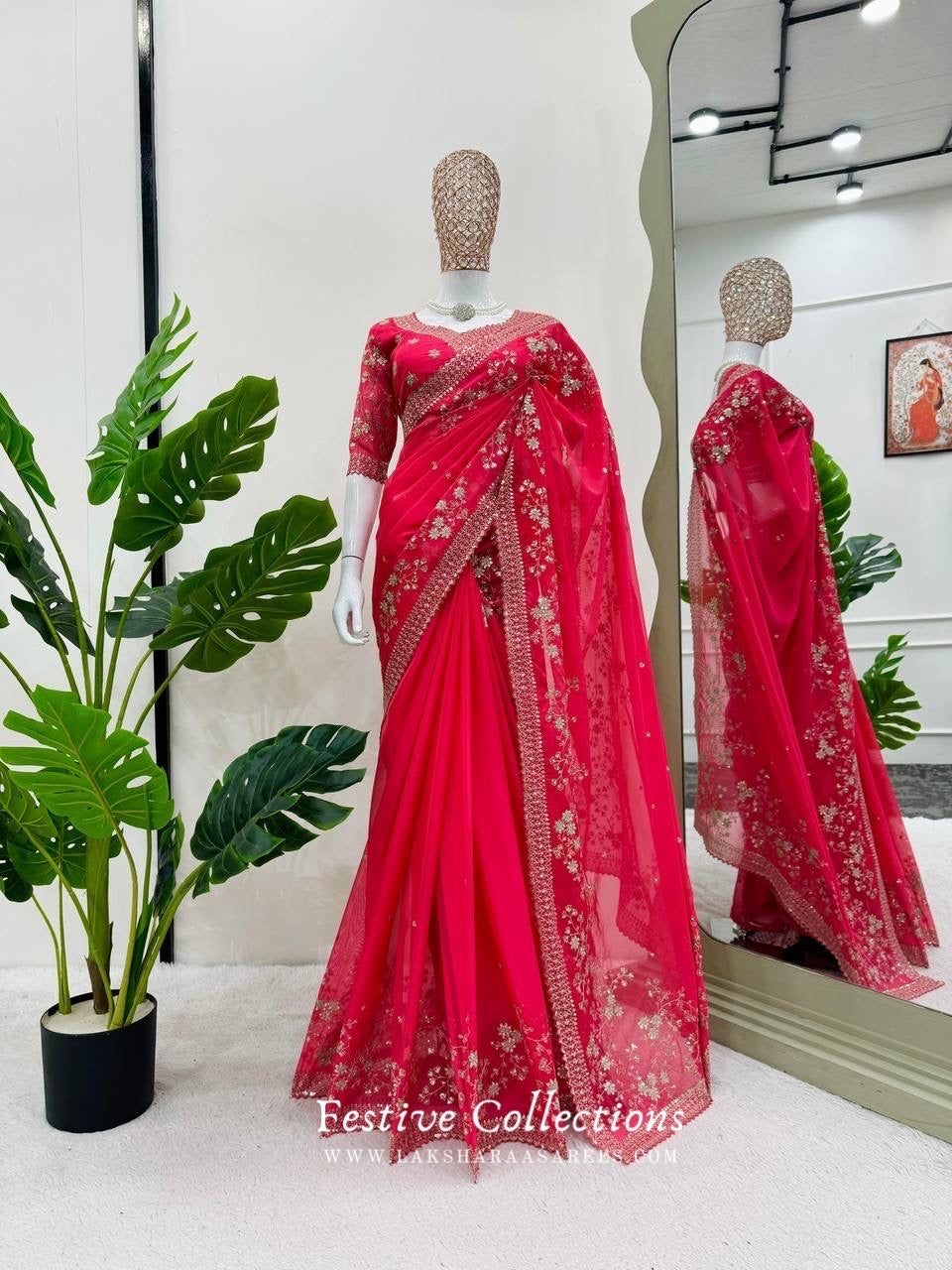 RADHIKA - Pink Partywear Georgette Saree x Beautiful Floral motif