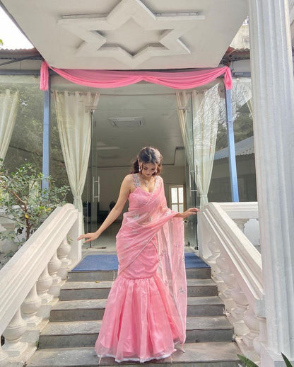 Dreamy Pink Mermaid Skirt Half Saree / Lehenga