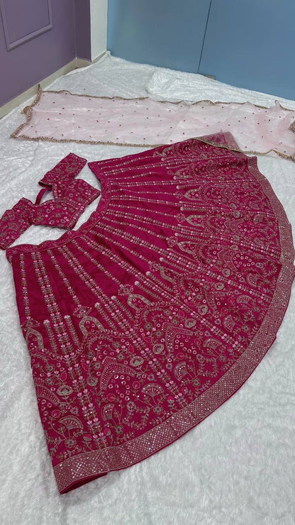 BHAVYA - Rani Pink Premium Floral Lehenga