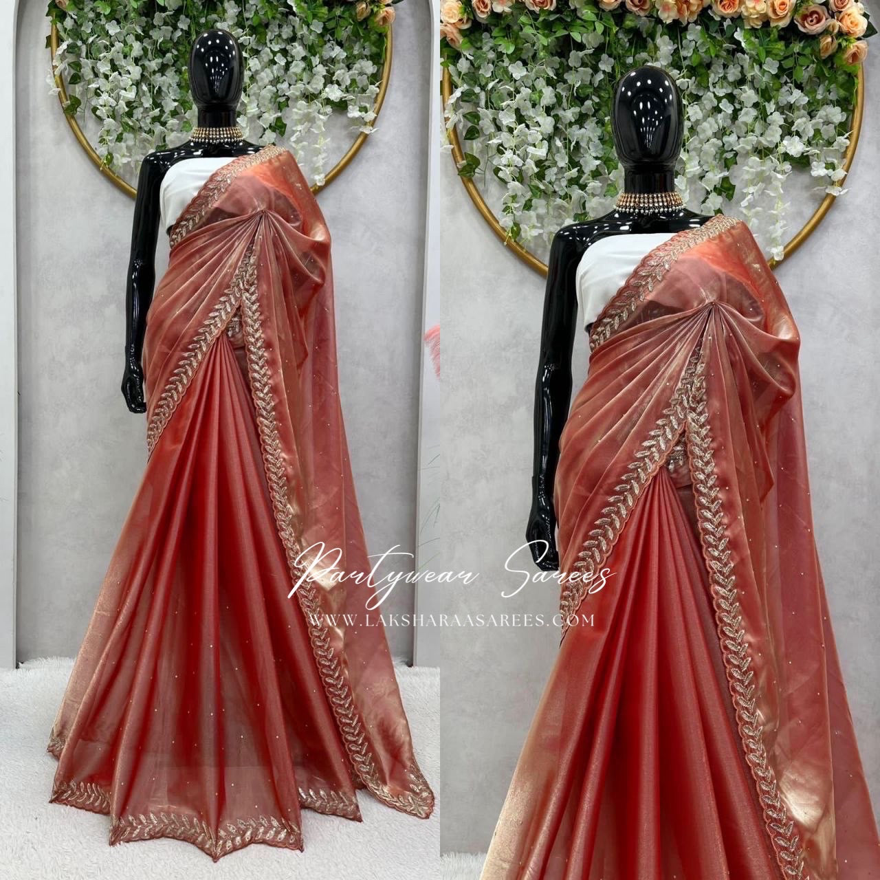 ROOPA - Soft Shimmer Silk Saree with leaf Jarkan Border