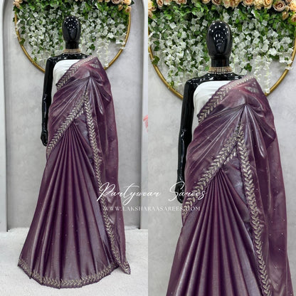 ROOPA - Soft Shimmer Silk Saree with leaf Jarkan Border