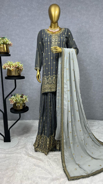 FAREEHA - Grey Premium Sharara Suit