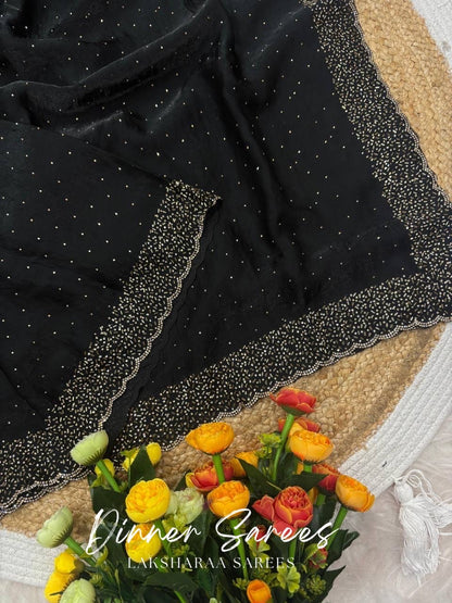 NAYLAA - Space dinner saree with stone border