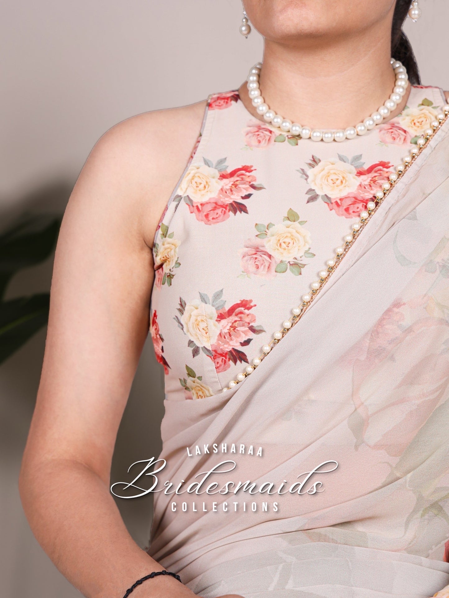 Partywear Floral Pearl Georgette Saree x Pearl Border