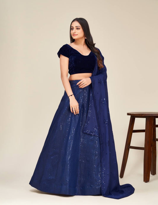 KAREENA — Premium Blue Velvet Lehenga with sparkly sequins