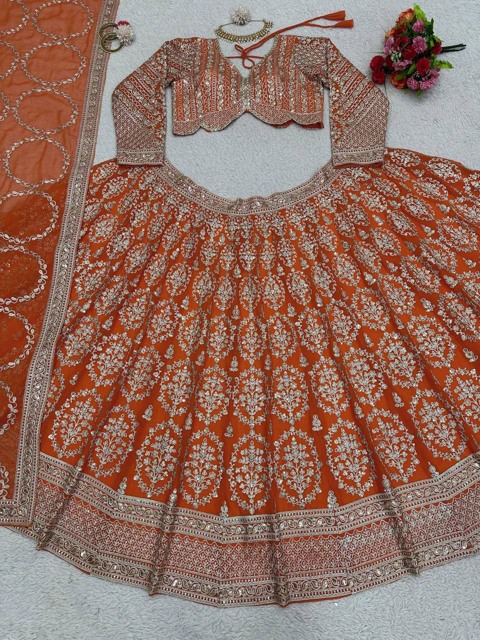 KAYAL - Premium Dark Orange Dori work lehenga x Grand Blouse