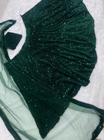 Sparkly Green Sequinned Velvet Lehenga