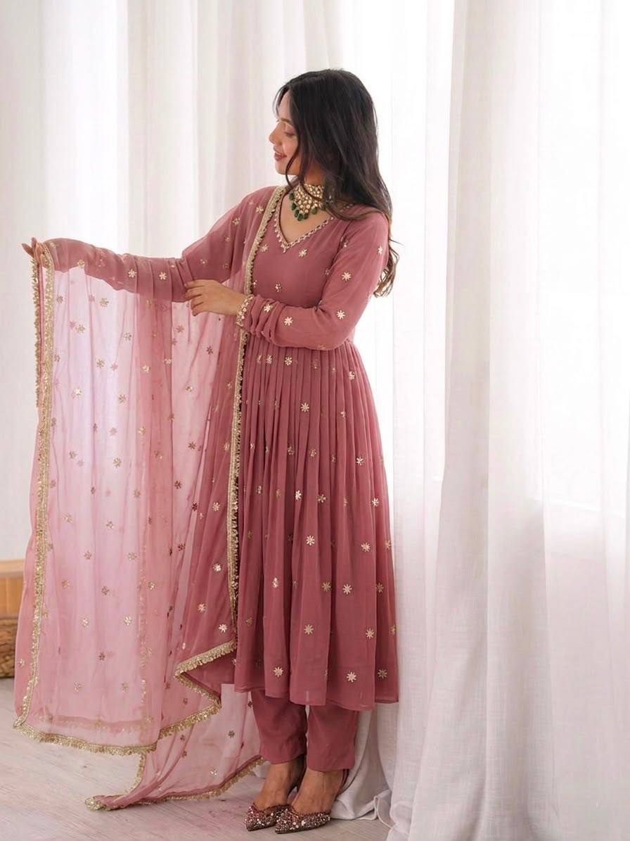 Laksharaa Sarees SHAHI — Georgette Anarkali Suit Dusty Rose