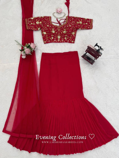 Laksharaa Sarees ELENA Half Saree Lehenga Red Flat Lay