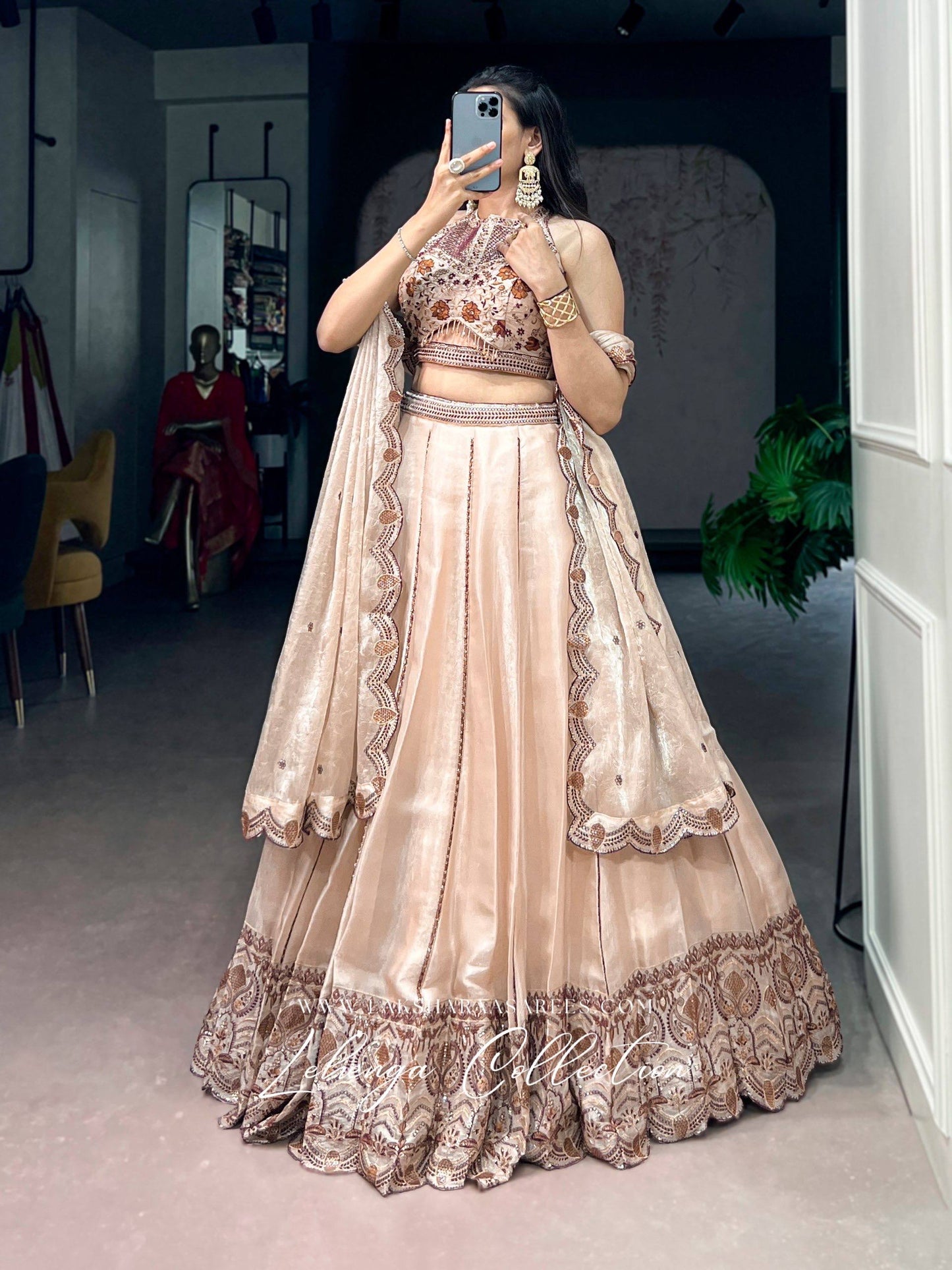 Laksharaa Sarees LEAH — Premium Shimmer Crush Partywear Lehenga Champagne