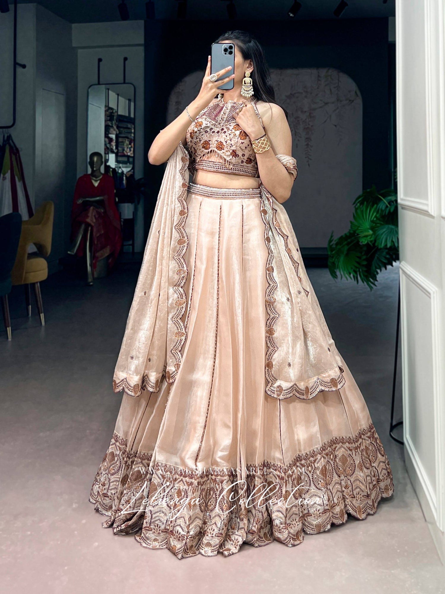 Laksharaa Sarees LEAH — Premium Shimmer Crush Partywear Lehenga Champagne