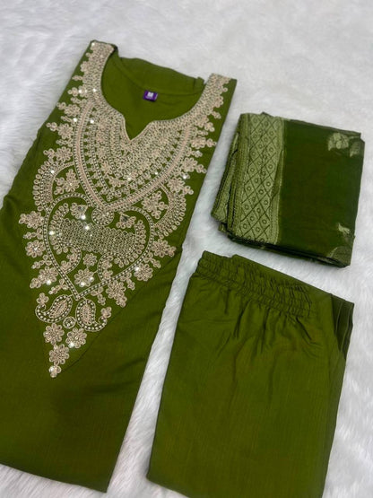 Laksharaa Sarees PATRICIA — cotton blend Kurti set Olive Green Flat Lay