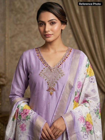 Laksharaa Sarees Premium Lavendar Purple Chanderi Silk Kurti Set Lavender Purple