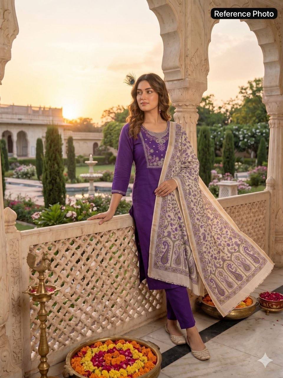 Laksharaa Sarees Kurti Set Purple Model Wearing Outdoor Setting