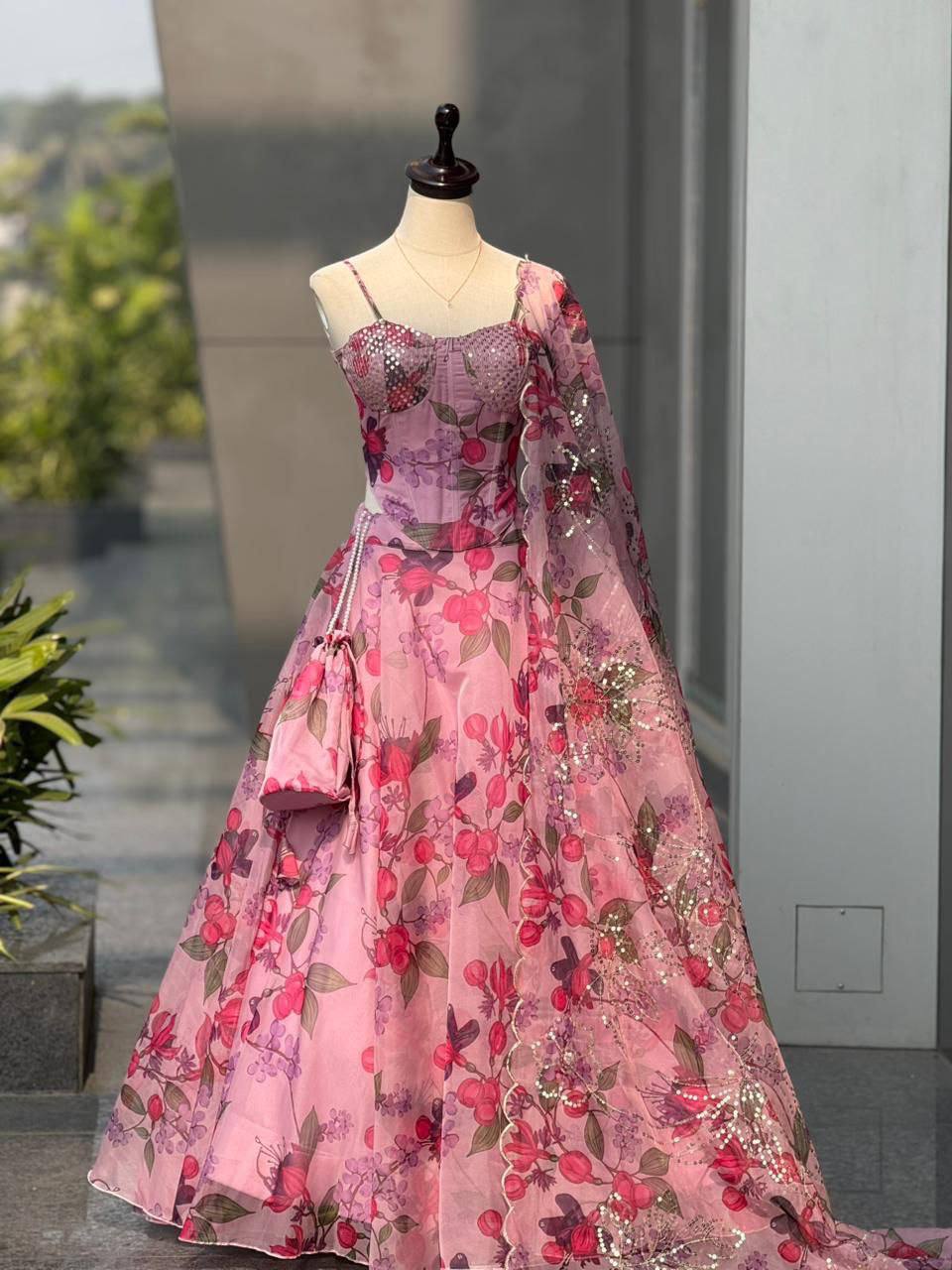 Laksharaa Sarees DIANA - DARK pink Corset Style Partywear Lehenga Dark Pink Full View