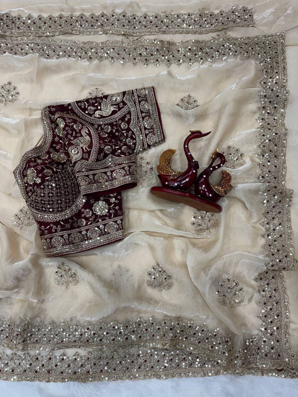 Laksharaa Sarees JESSIA — Premium Shimmer Saree with readymade blouse Off-White