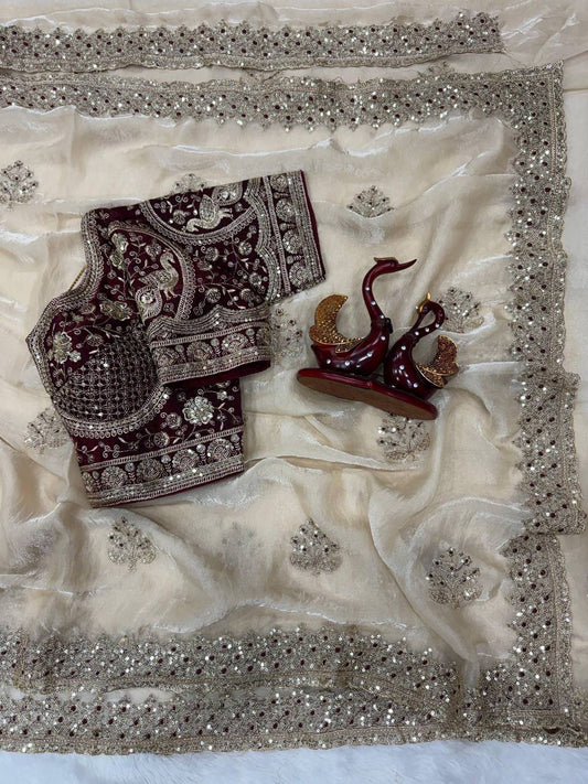 Laksharaa Sarees JESSIA — Premium Shimmer Saree with readymade blouse Off-White