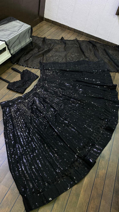 INAYAA - Sparkly Black Lehenga x Sequin Work