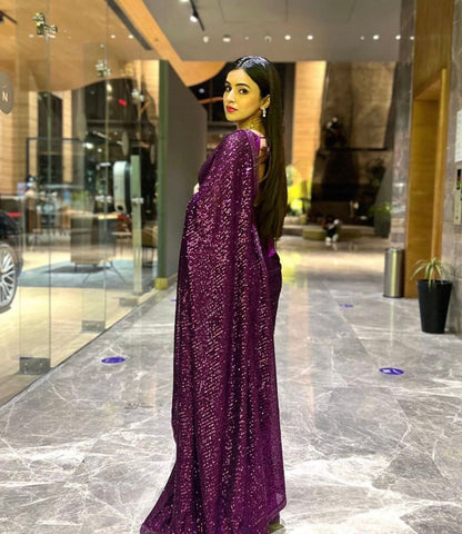 SAJNII - Purple Partywear Sequinned Saree