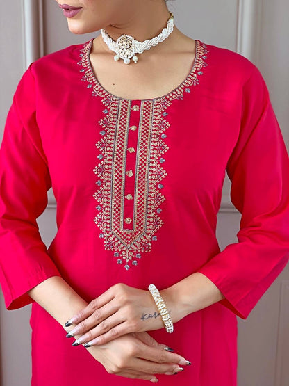 Rani Red x Floral Duppata Kurti Set