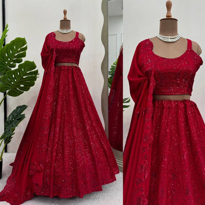 Sparkly Red Georgette Lehenga