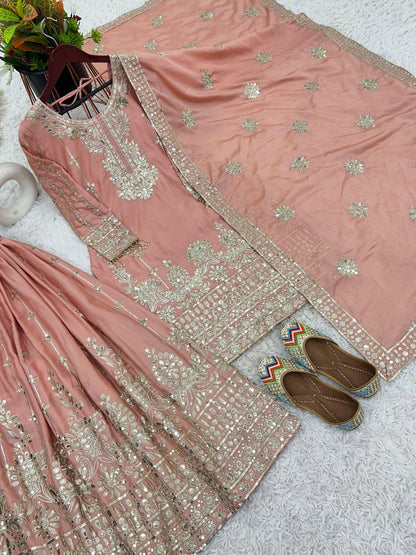 Peach x Gold Pallazo Designer Suit