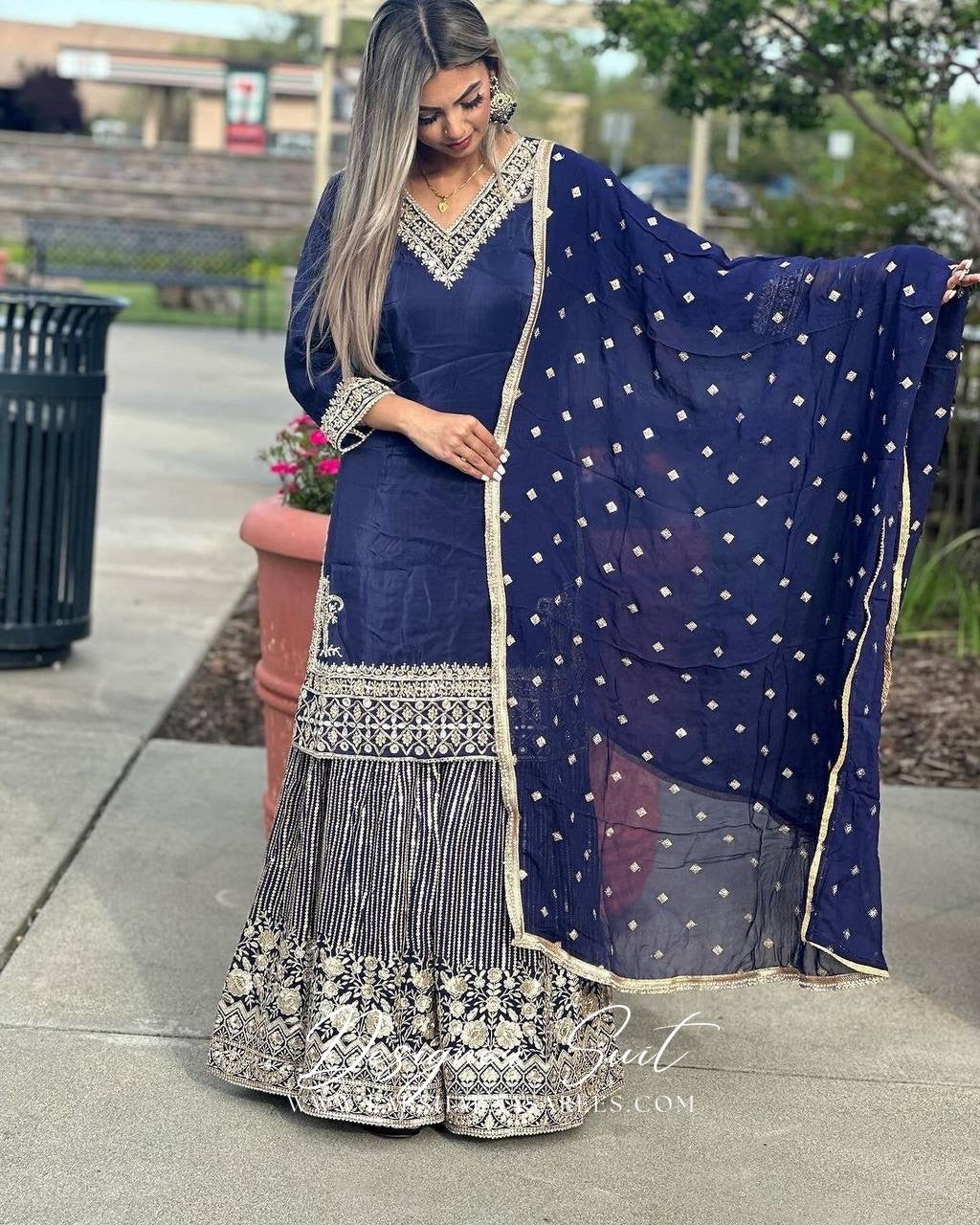 NEYA - Dark Blue Sharara Suit