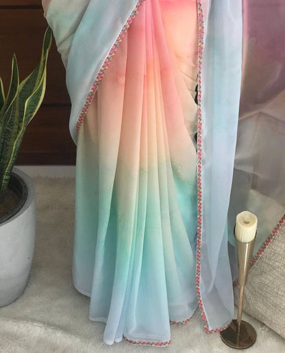 Pastel Rainbow Georgette Saree