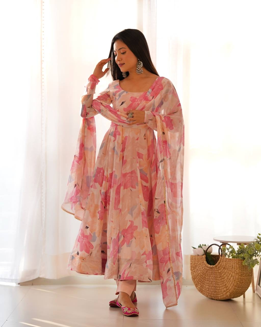 Baby Pink Floral Anarkali Suit