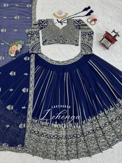 LEAA — Premium Blue Lehenga x Green Work Blouse