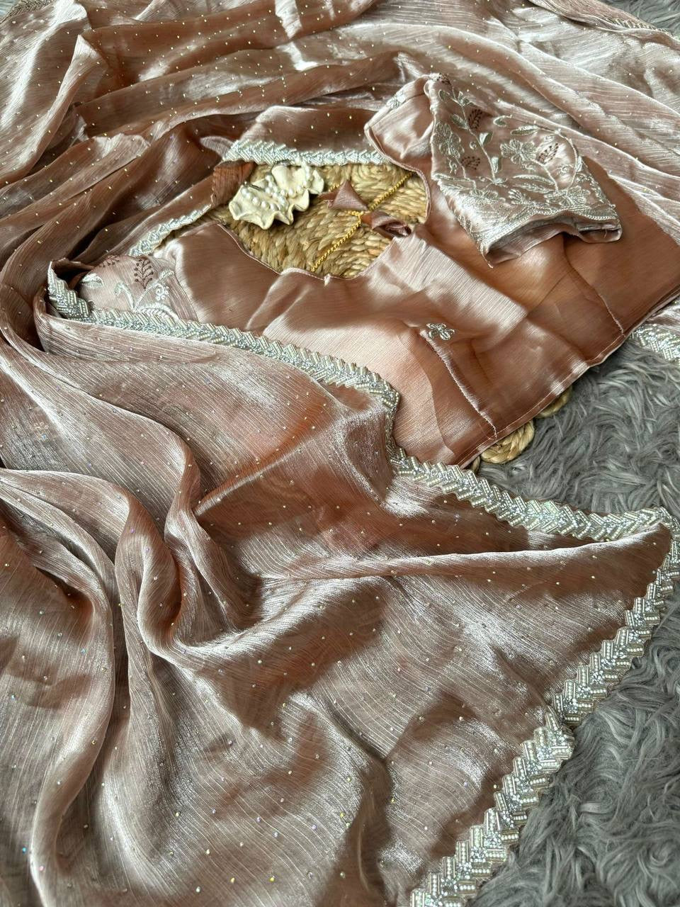 ROSA 2.0 - Shimmer Silk Saree x Pearl Beaded Border