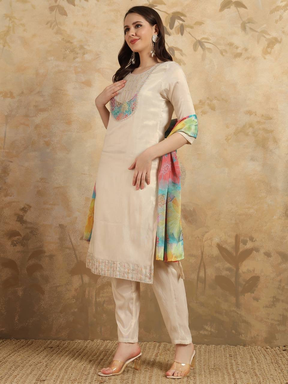 Premium Beige Kurti Set x Grand Neckline