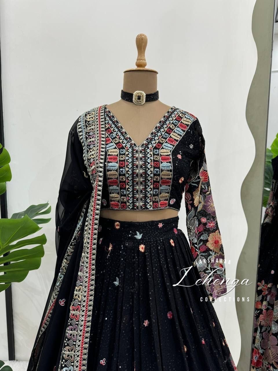 SONIYAA - Black Premium Floral Lehenga